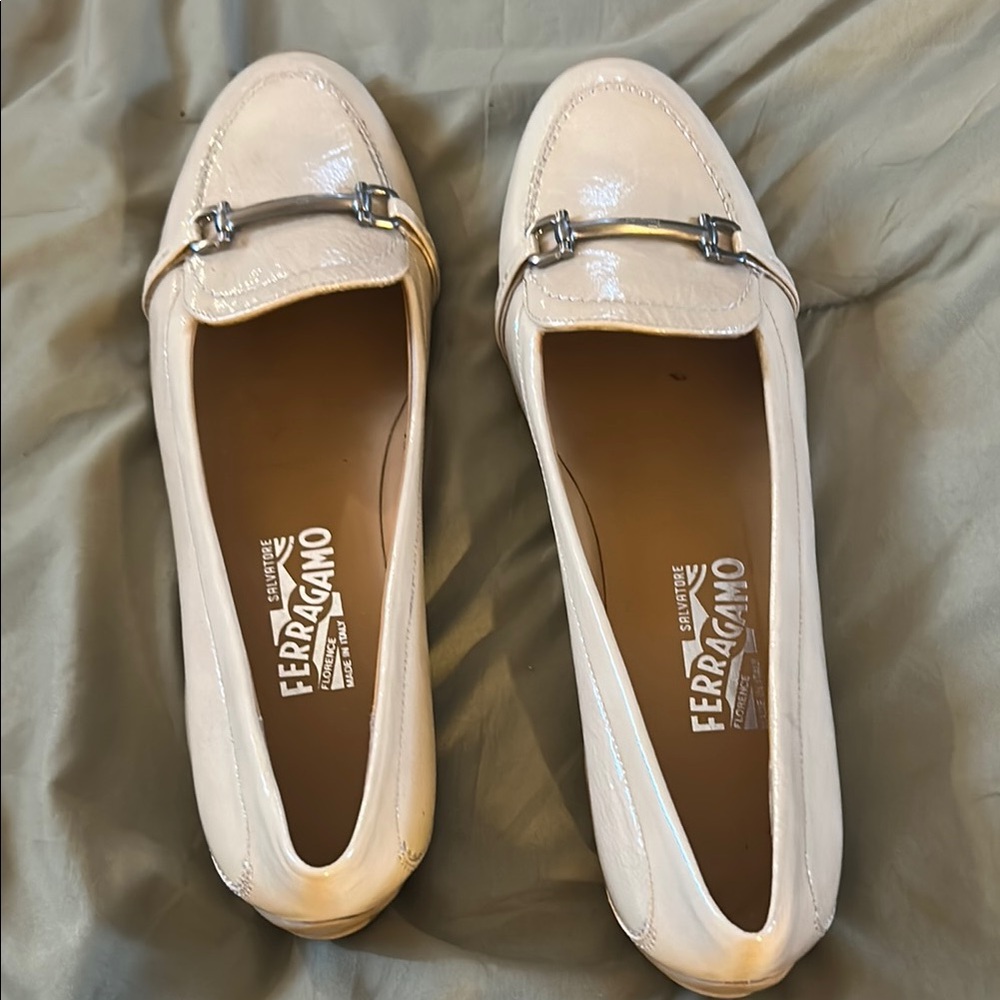 Salvatore Ferragamo Beige Loafers with Metallic Detail